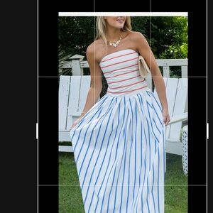 Classic Nantucket Style Maxi dress strapless- crisp, sailcloth cotton, elegant